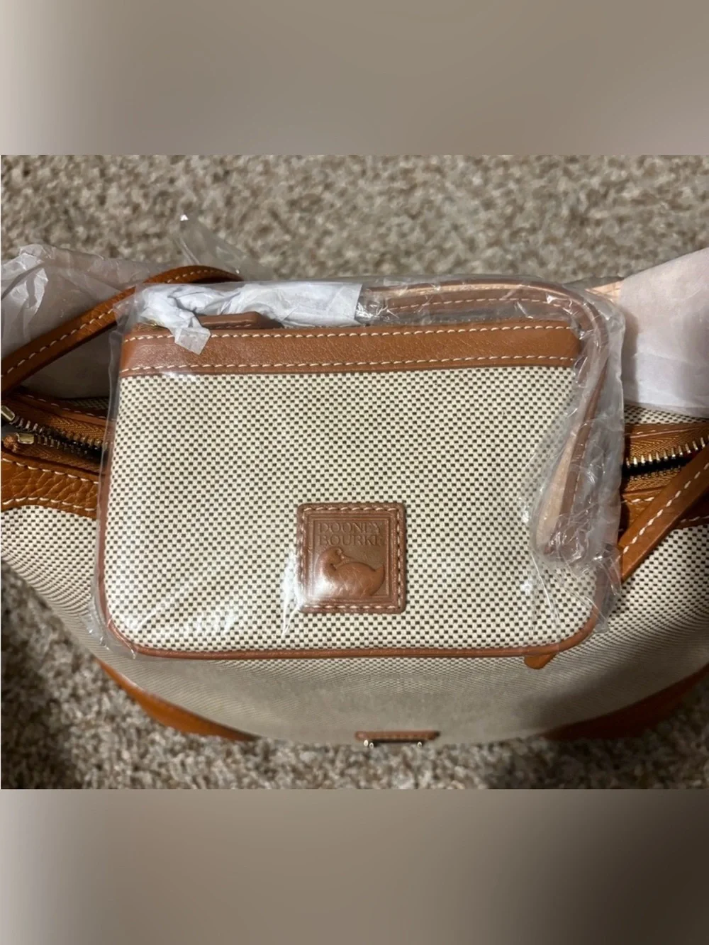Dooney & Bourke Cream and Tan Canvas Hobo Bag with matching wallet! NWT!